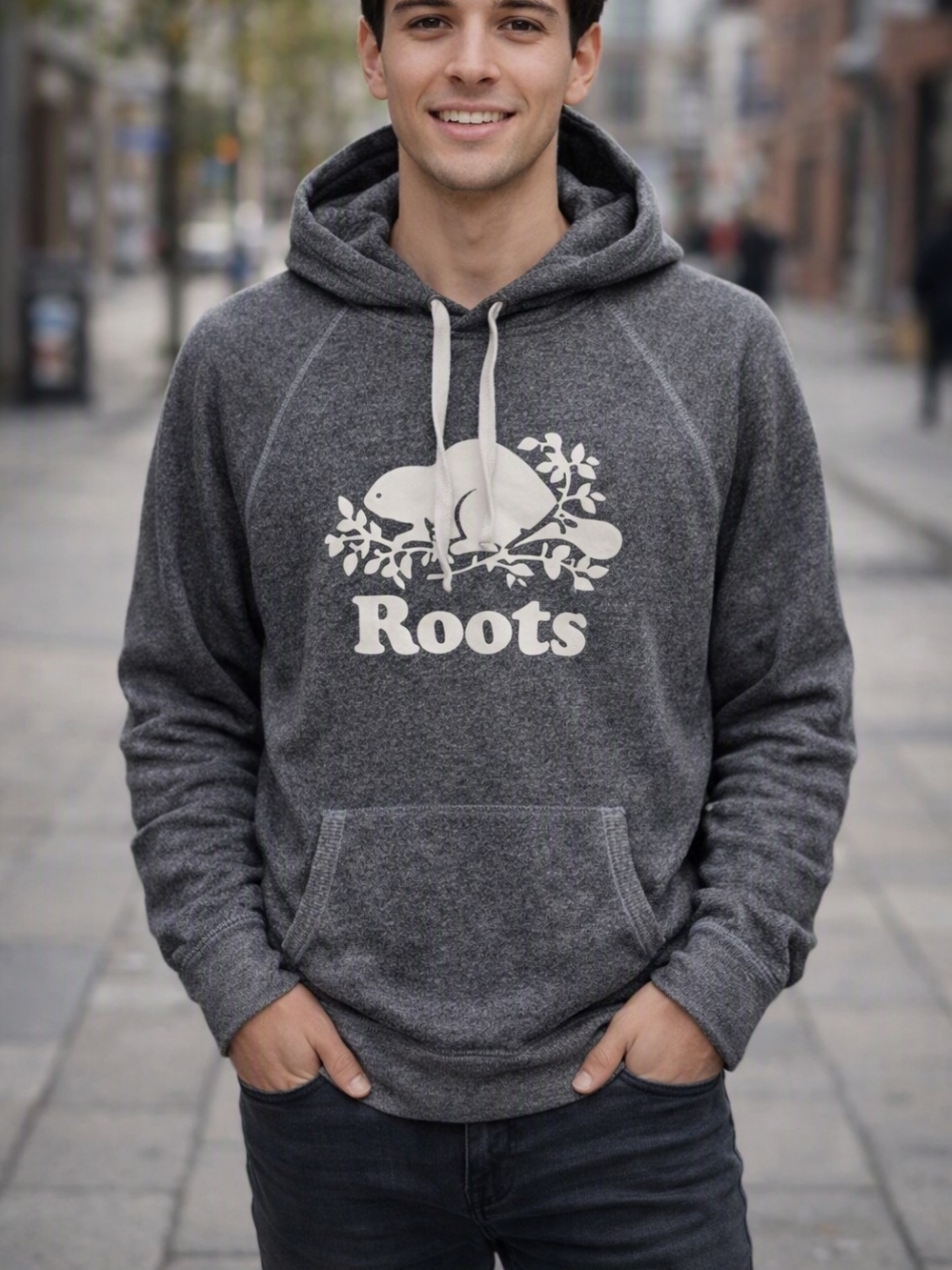 Roots Men's Gray Hoodie Sweatshirt with Logo